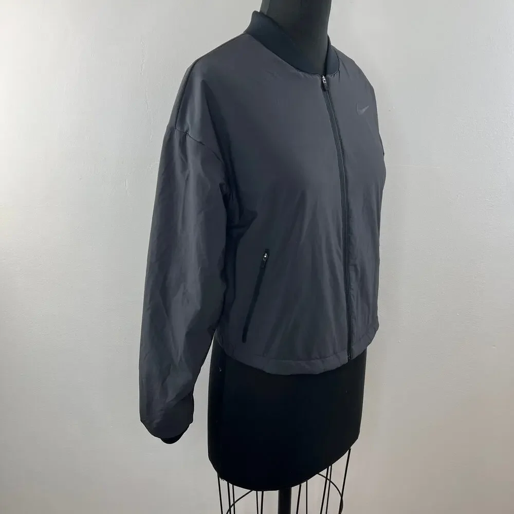 NIKE AeroLayer Gray Black M Training Bomber Jacket Nylon Long Sleeve Full Zip